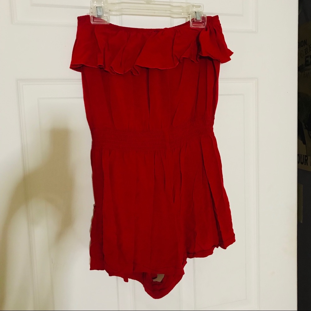 Red strapless romper - Picture 2 of 3